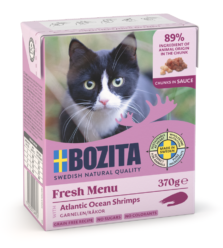 BOZITA Katzen-Nassfutter Häppchen in Soße mit Garnelen